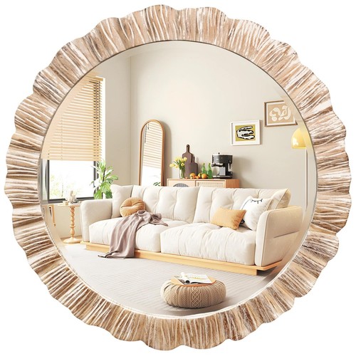 Large round wood mirror - 35",