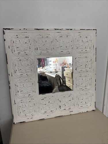 White washed wooden mirror - white-washed,